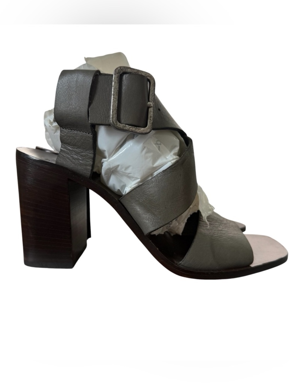 BOEMOS Italian Leather Block Heel Strappy Sandals Size 39 Gray
